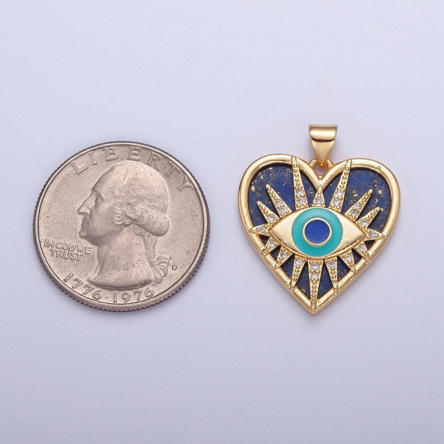 24k gold filled evil eye blue heart sunburst pendant, micro pave cz beads evil eye heart charm, cubic gold sunburst heart jewelry | h-687