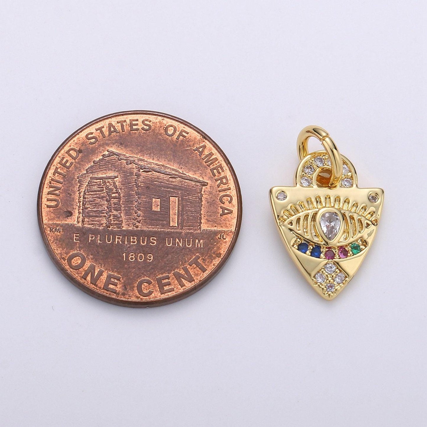 Dainty charm 24k gold micro pave evil eye pendant charm, rainbow eye shield cz pendant charm, for protection amulet jewelry