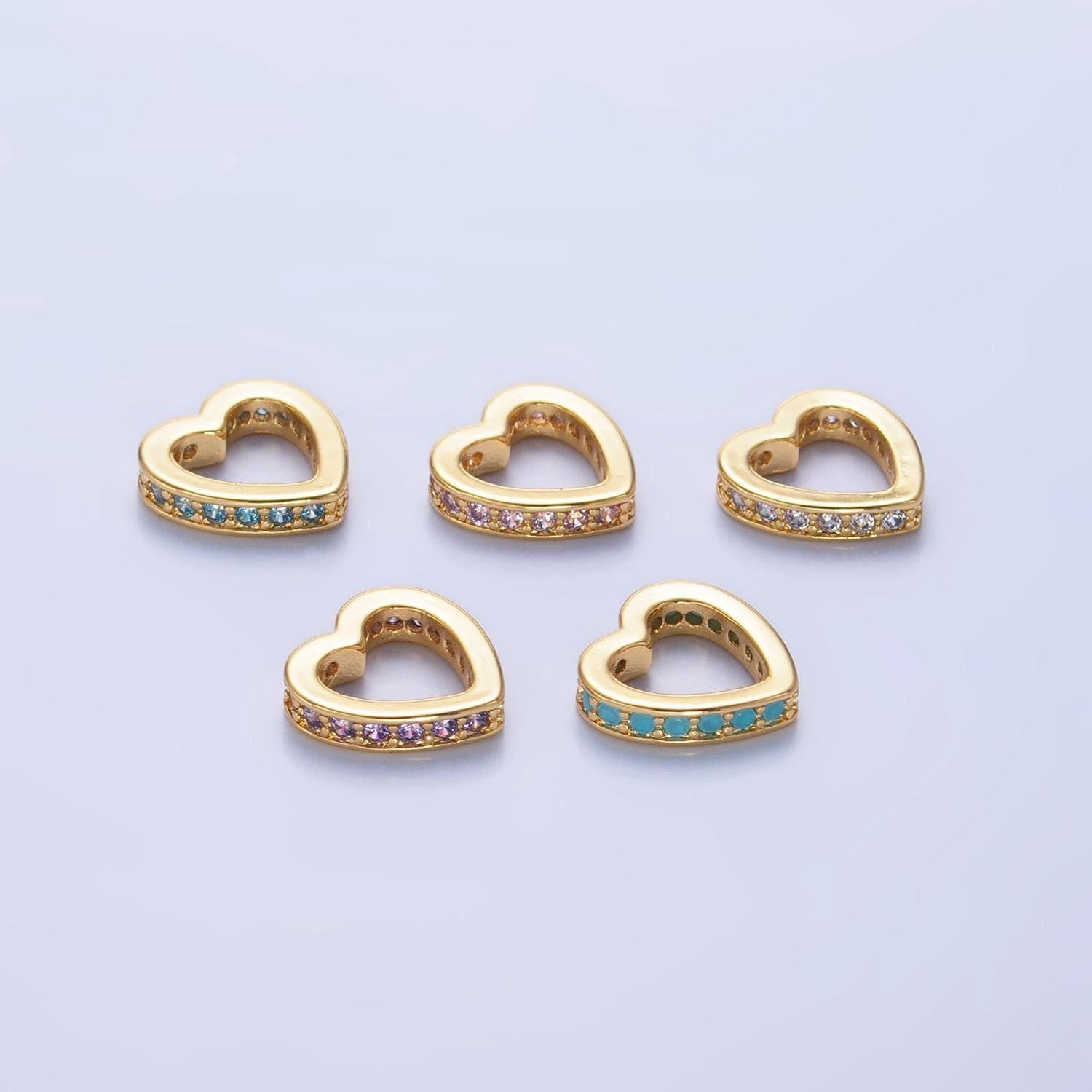 Gold micro pave heart beads charms 24k gold filled heart spacer beads bracelet necklace for diy jewelry making supply b087