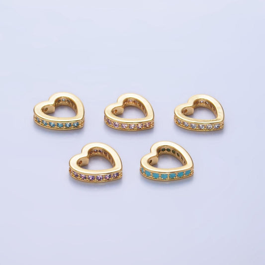 Gold micro pave heart beads charms 24k gold filled heart spacer beads bracelet necklace for diy jewelry making supply b087