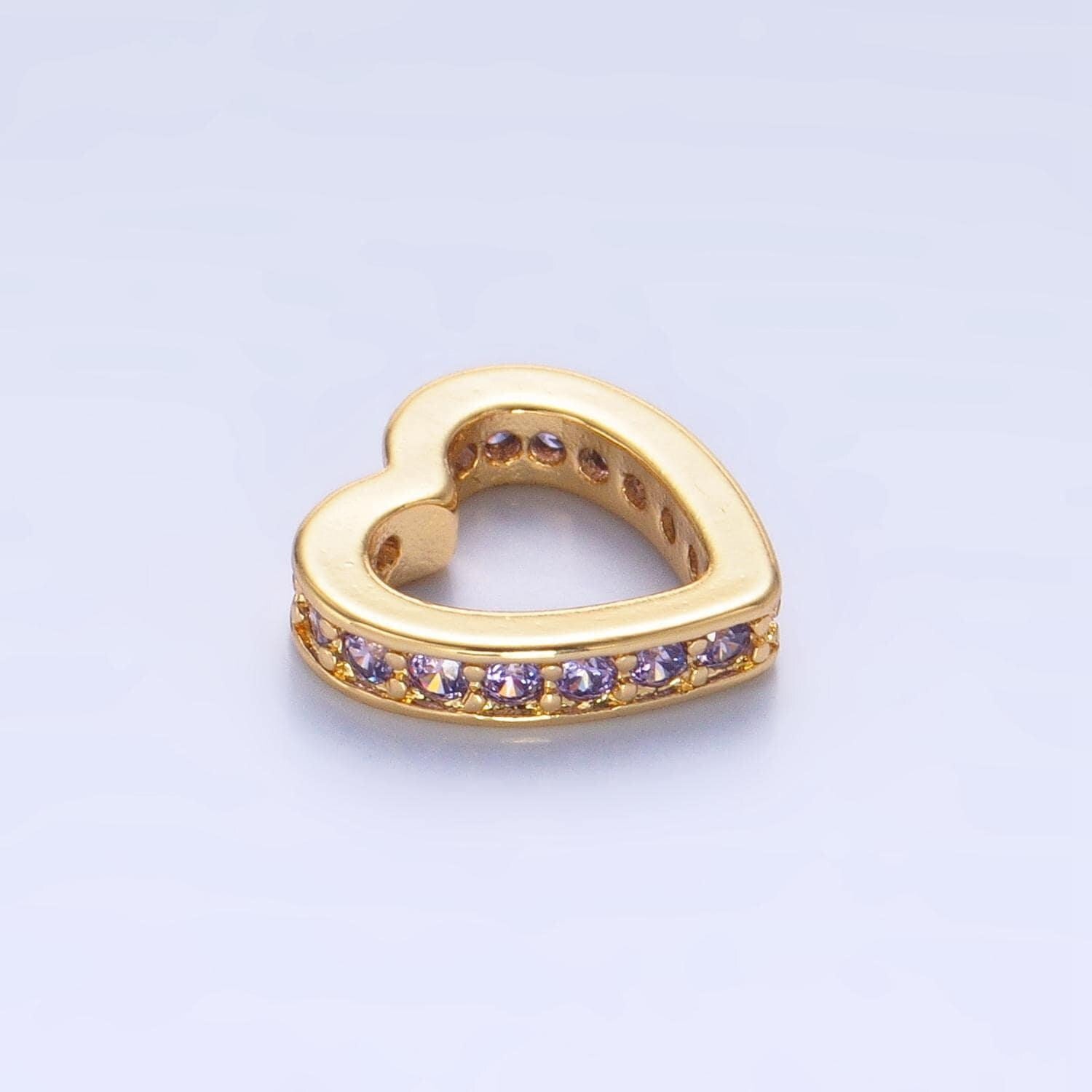 Gold micro pave heart beads charms 24k gold filled heart spacer beads bracelet necklace for diy jewelry making supply b087