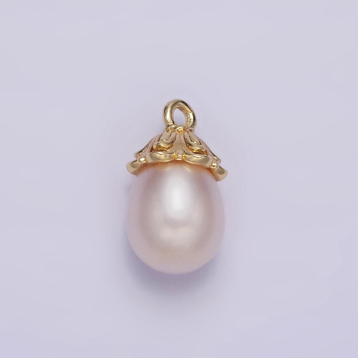 14k gold filled 15mm freshwater pearl drop double band charm | n1045