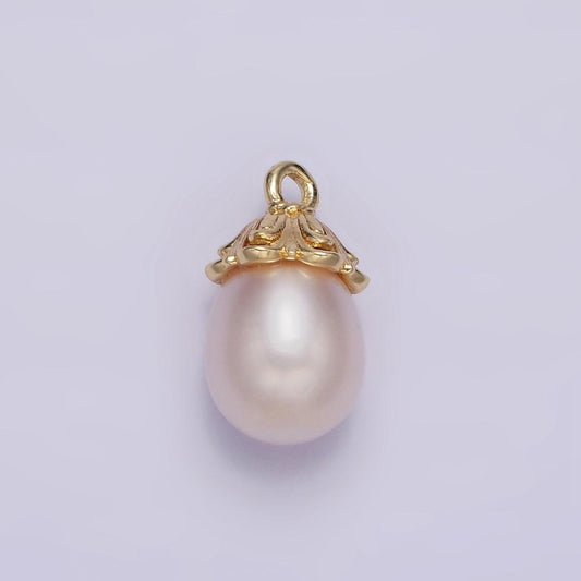 14k gold filled 15mm freshwater pearl drop double band charm | n1045