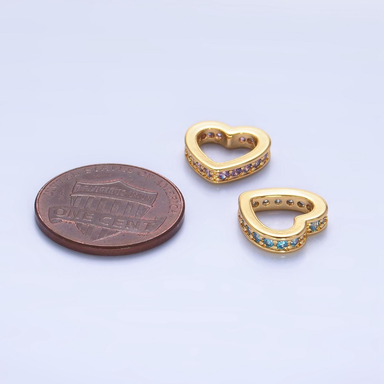 Gold micro pave heart beads charms 24k gold filled heart spacer beads bracelet necklace for diy jewelry making supply b087