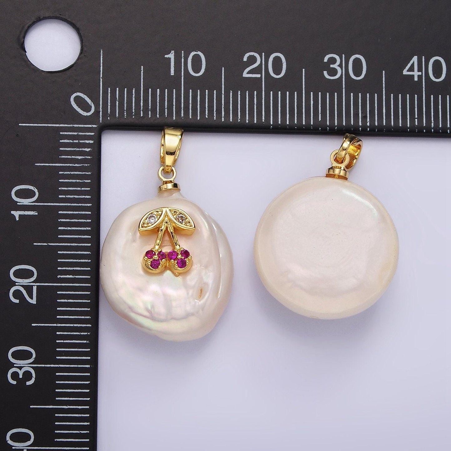 Dainty gold filled micro pave cherry oval freeform pearl charm for necklace bracelet earring pendant jewelry supply | p1668