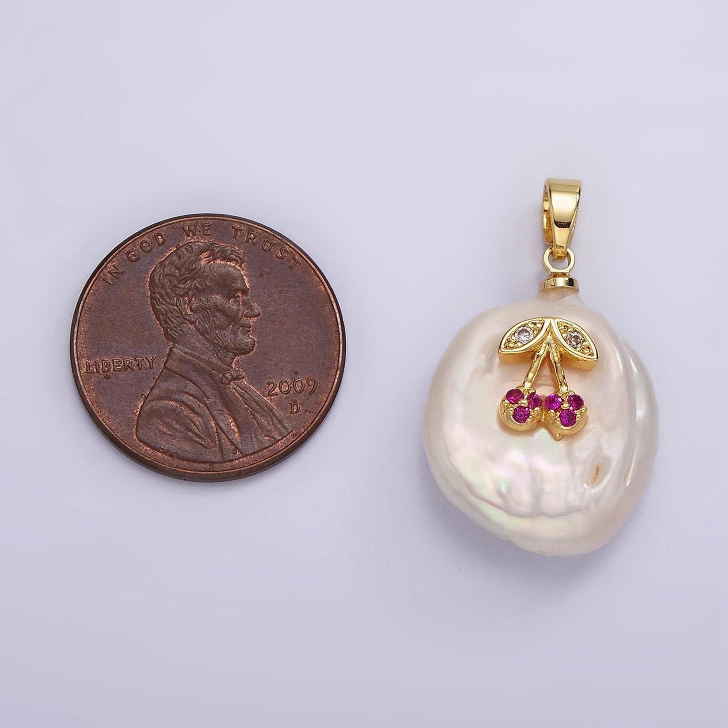 Dainty gold filled micro pave cherry oval freeform pearl charm for necklace bracelet earring pendant jewelry supply | p1668