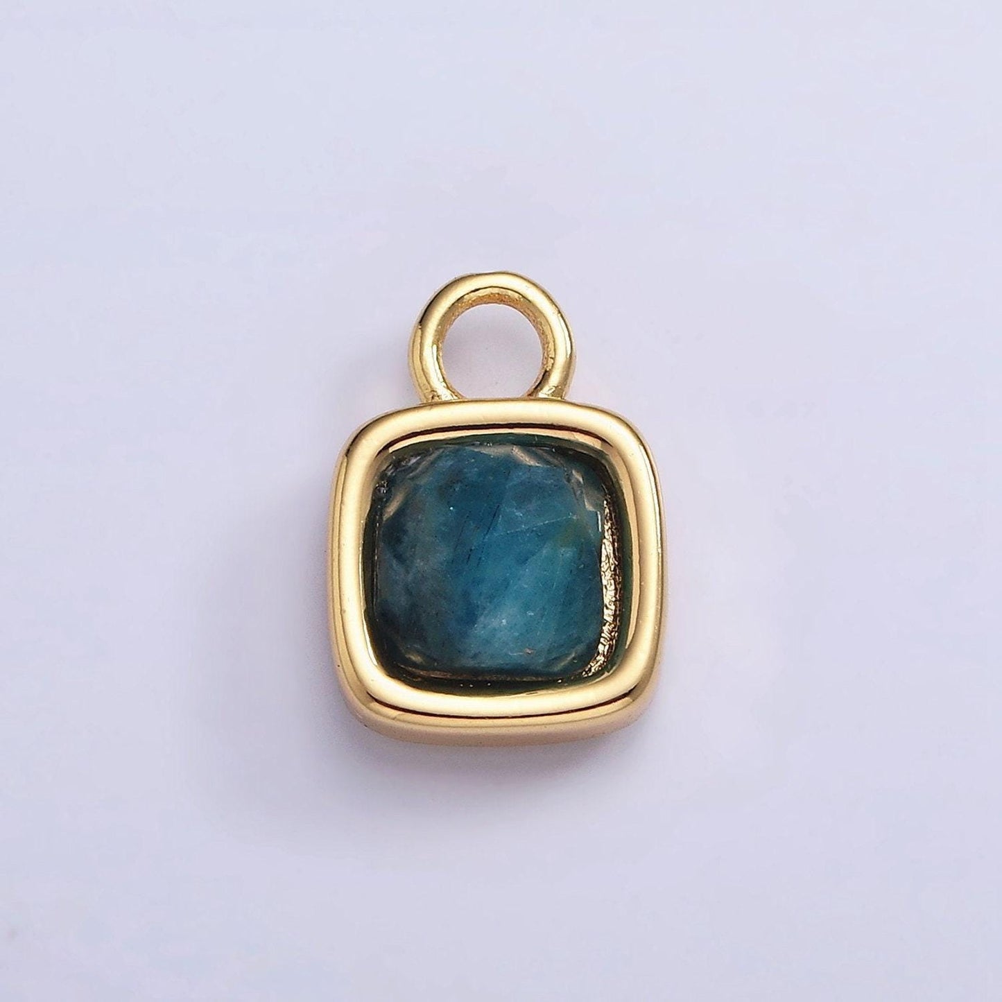 16k gold filled square multifaceted natural gemstone personalized tag add-on charm birthstone charm earring bracelet supply | ac1466
