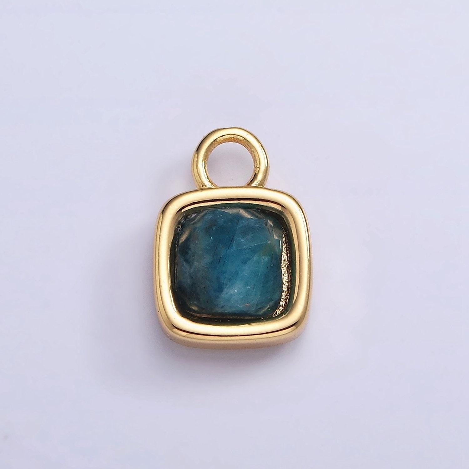16k gold filled square multifaceted natural gemstone personalized tag add-on charm birthstone charm earring bracelet supply | ac1466