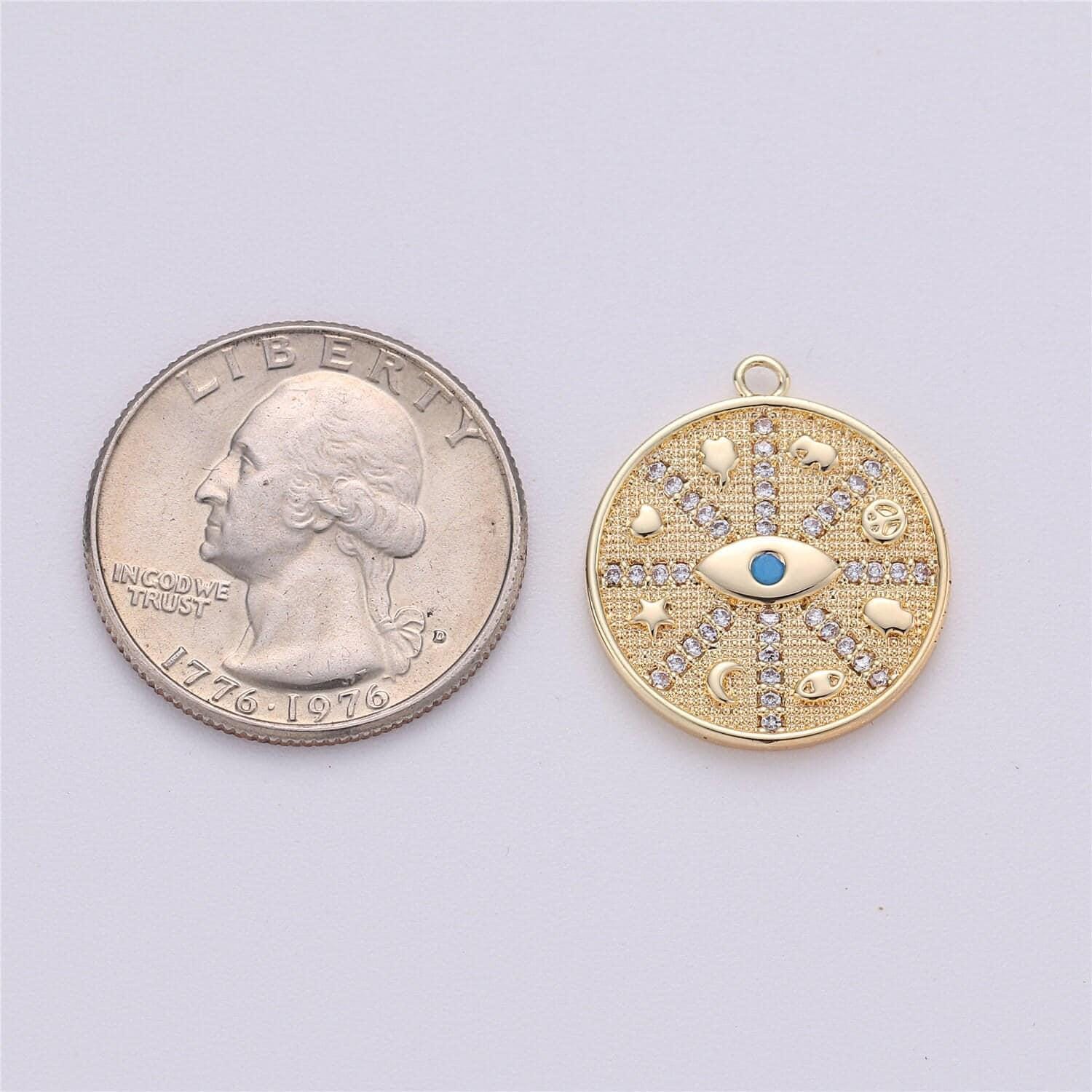 Good luck medallion charm gold filled pendant for necklace bracelet component supply elephant hamsa hand heart star evil eye