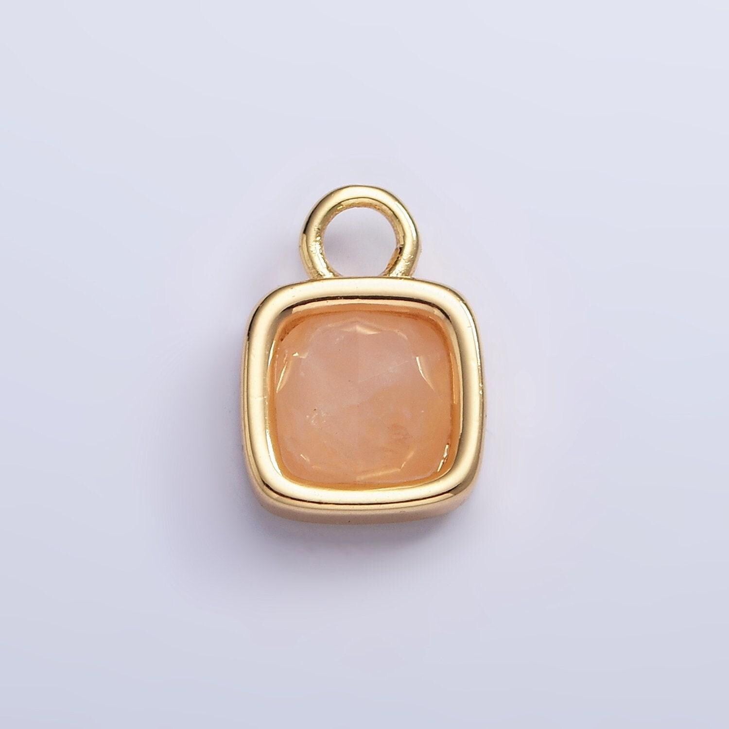 16k gold filled square multifaceted natural gemstone personalized tag add-on charm birthstone charm earring bracelet supply | ac1466