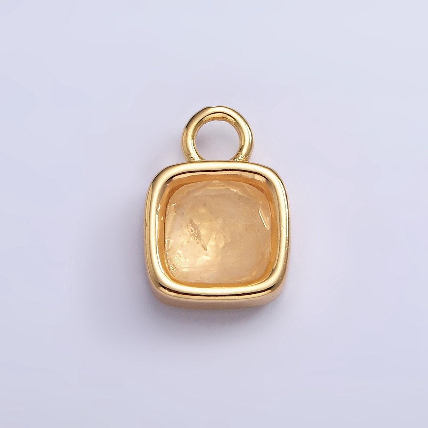 16k gold filled square multifaceted natural gemstone personalized tag add-on charm birthstone charm earring bracelet supply | ac1466