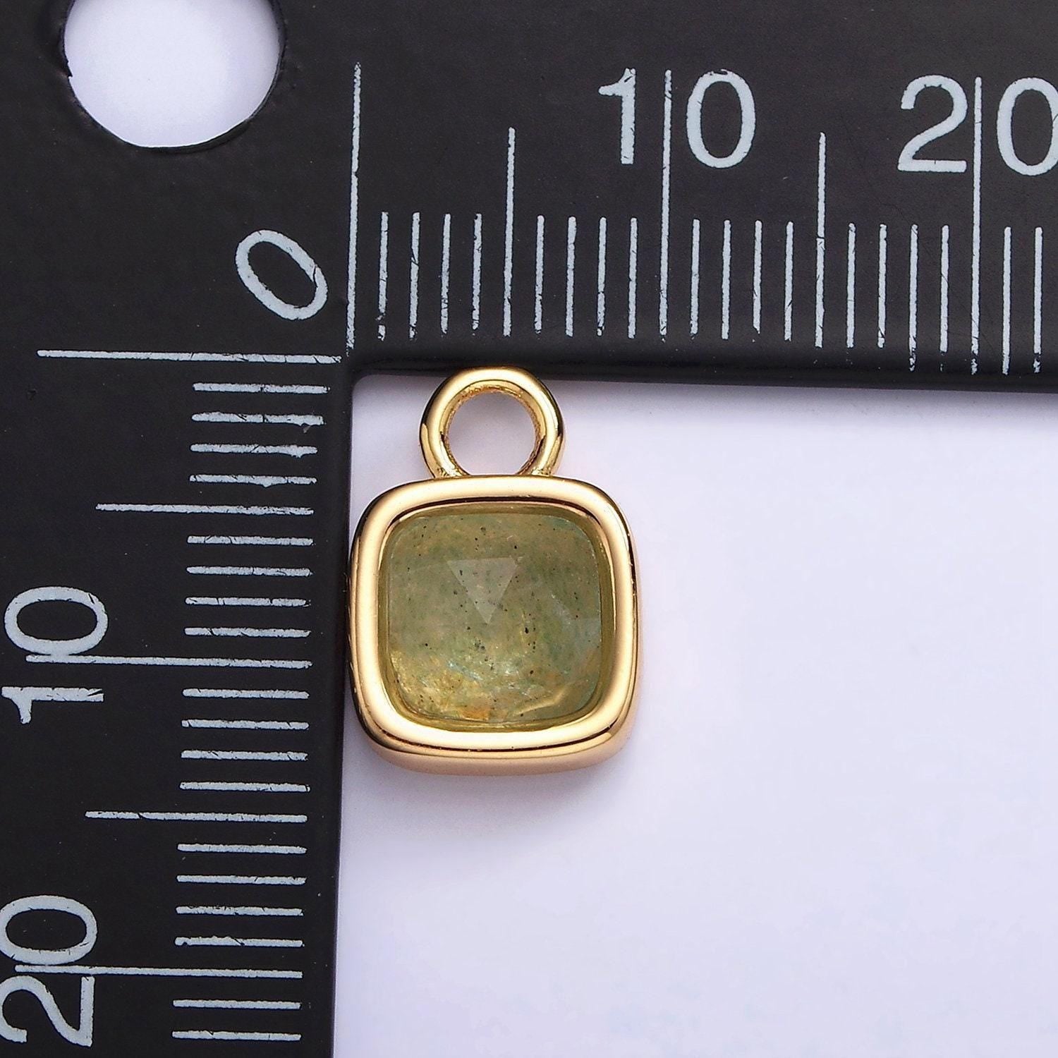 16k gold filled square multifaceted natural gemstone personalized tag add-on charm birthstone charm earring bracelet supply | ac1466