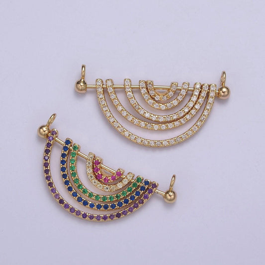 Cubic gold rainbow shape charm for necklace pendant double bail dual loop charm for jewelry making supply multi color cz charm