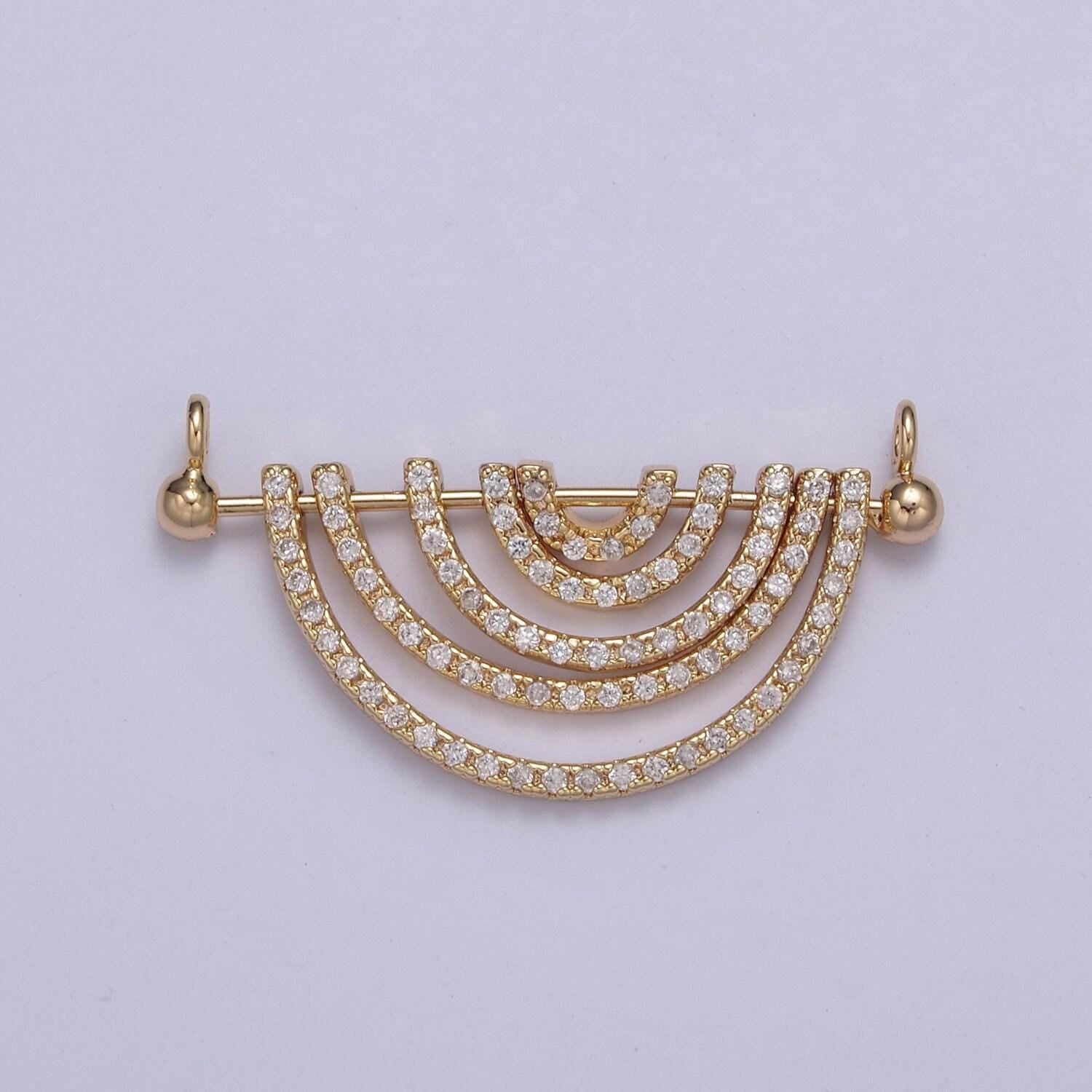 Cubic gold rainbow shape charm for necklace pendant double bail dual loop charm for jewelry making supply multi color cz charm