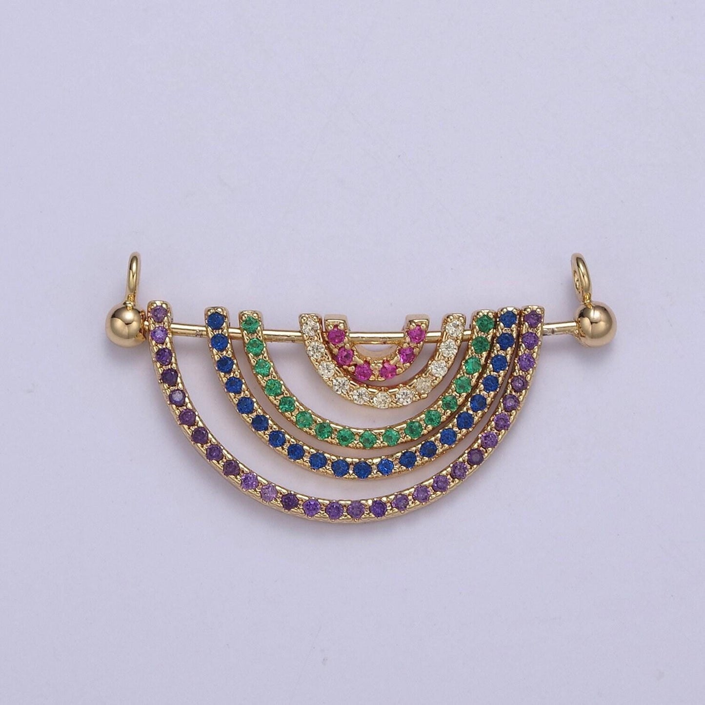 Cubic gold rainbow shape charm for necklace pendant double bail dual loop charm for jewelry making supply multi color cz charm