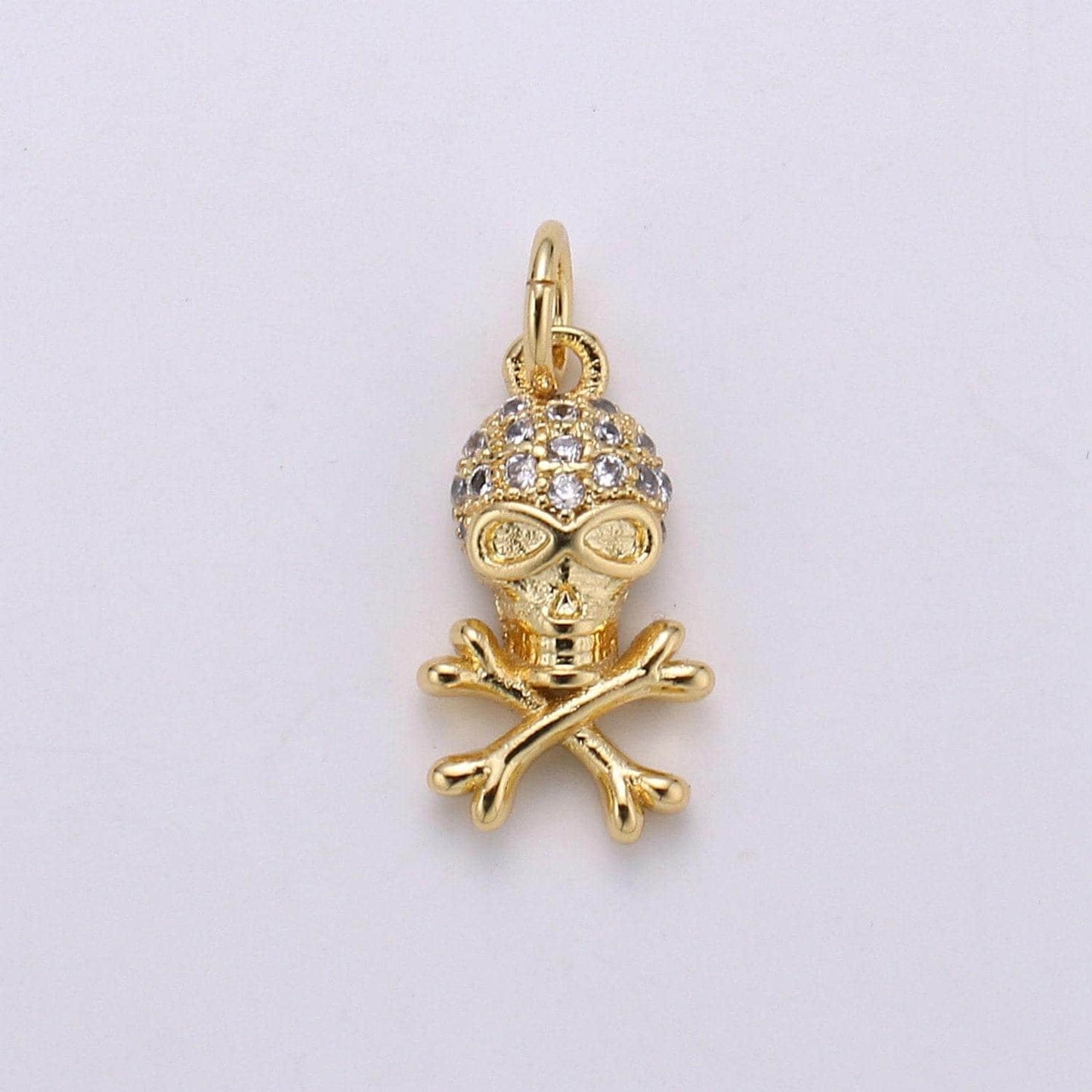 Skull 24k gold charm pirate cz pave pendant treasure cubic zirconia charmskeletal cluster cubic zirconiacharm dainty jewelrychgf-1820