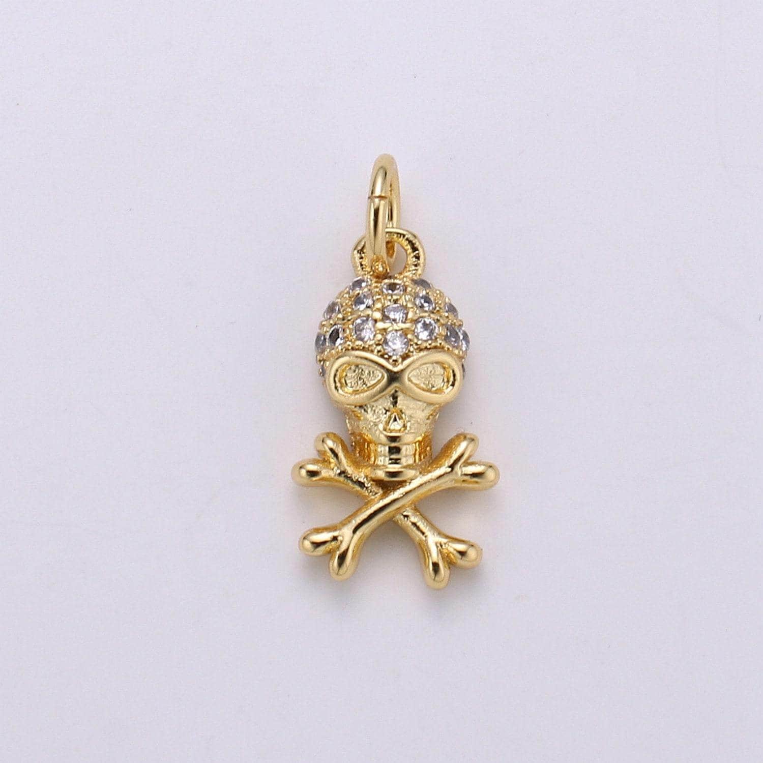 Skull 24k gold charm pirate cz pave pendant treasure cubic zirconia charmskeletal cluster cubic zirconiacharm dainty jewelrychgf-1820