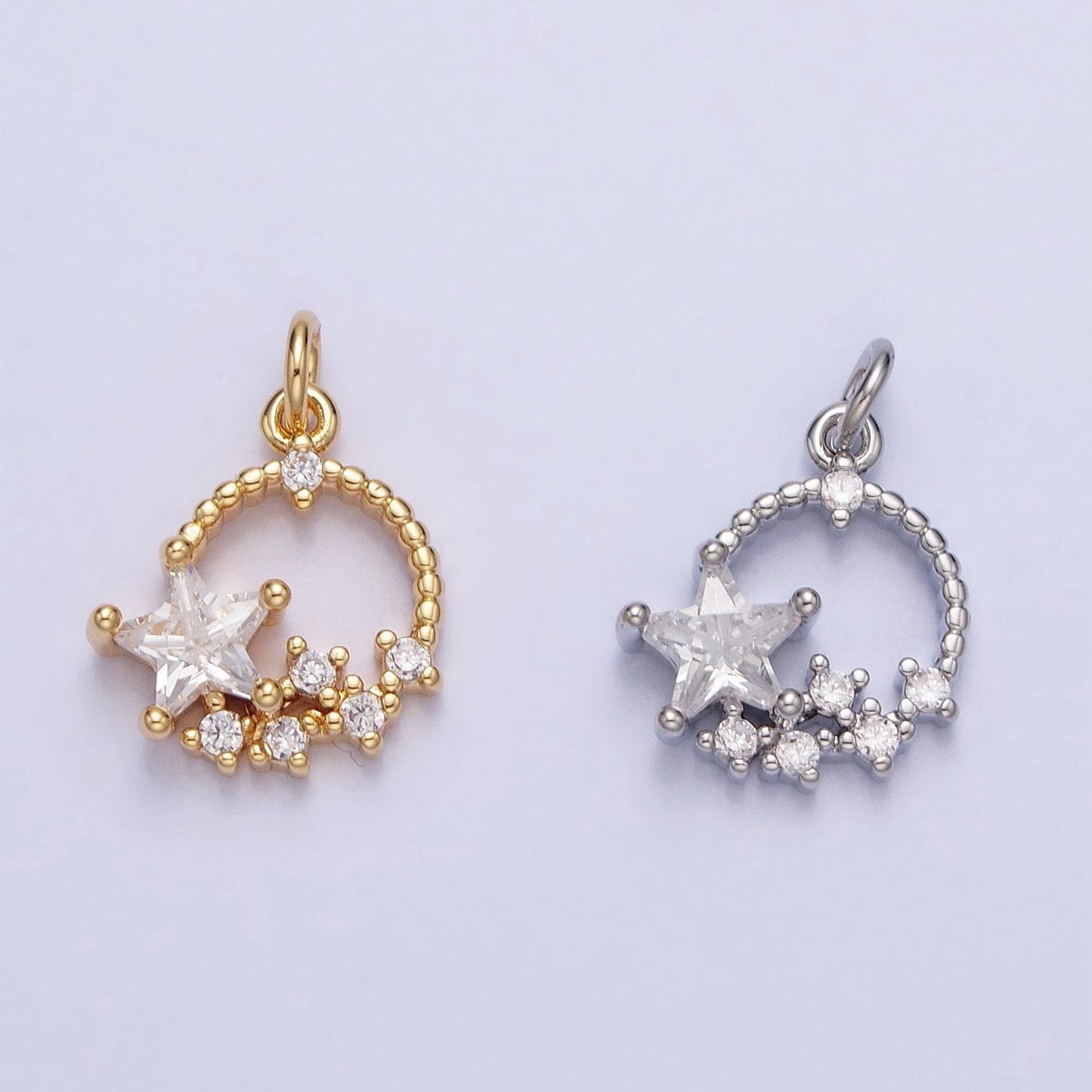 Tiny cz star charm small round disc charm celestial jewelry add-on charm | ac713 ac714