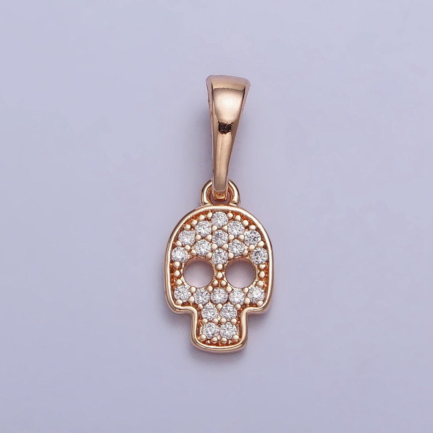 Dainty 18k gold filled clear micro paved cz skull charm head skeleton pinky gold pendant | aa033
