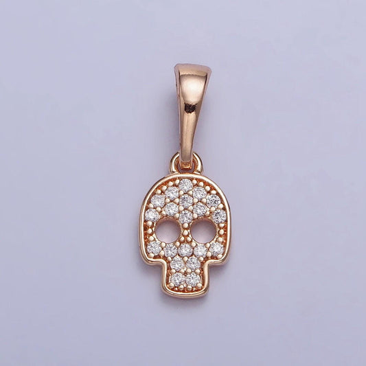 Dainty 18k gold filled clear micro paved cz skull charm head skeleton pinky gold pendant | aa033