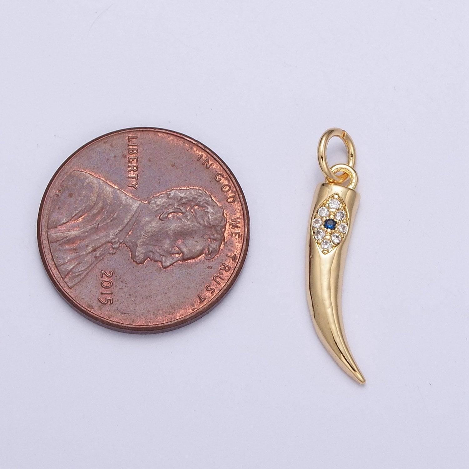 24k gold tusk pendant w/ micro pave cz blue evil eye center, tusk jewelry, add on charm for necklace bracelet earring | x-115
