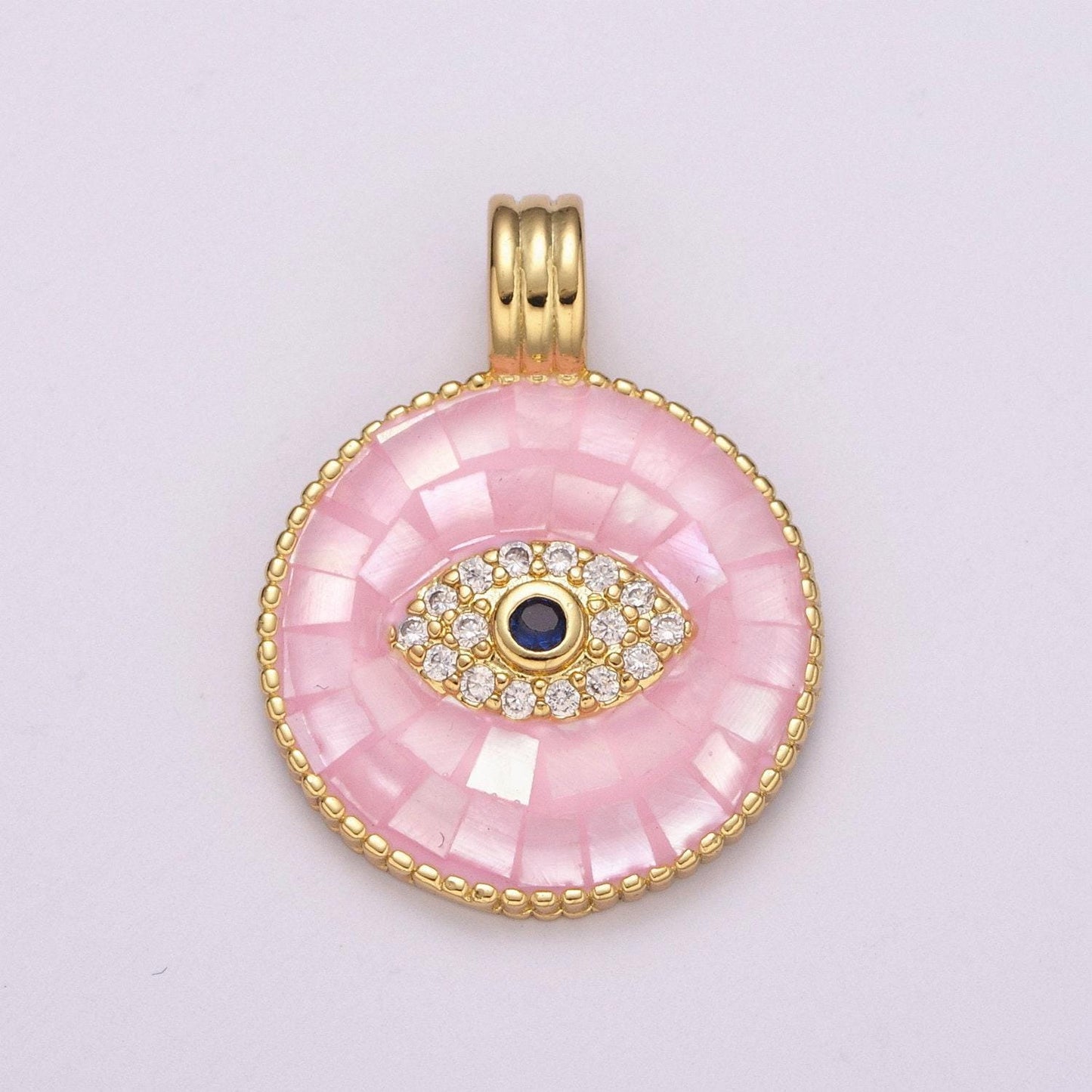 24k gold filled evil eye charm necklace -round circle dainty pink white necklace evil eye pendant layered necklace for women