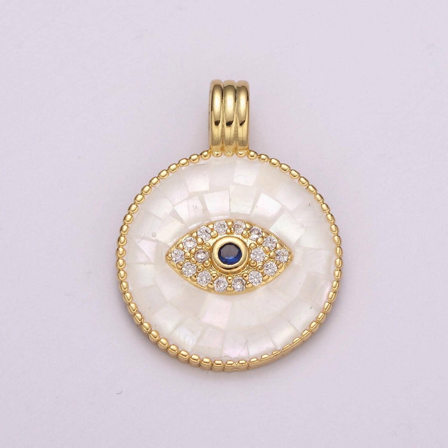 24k gold filled evil eye charm necklace -round circle dainty pink white necklace evil eye pendant layered necklace for women