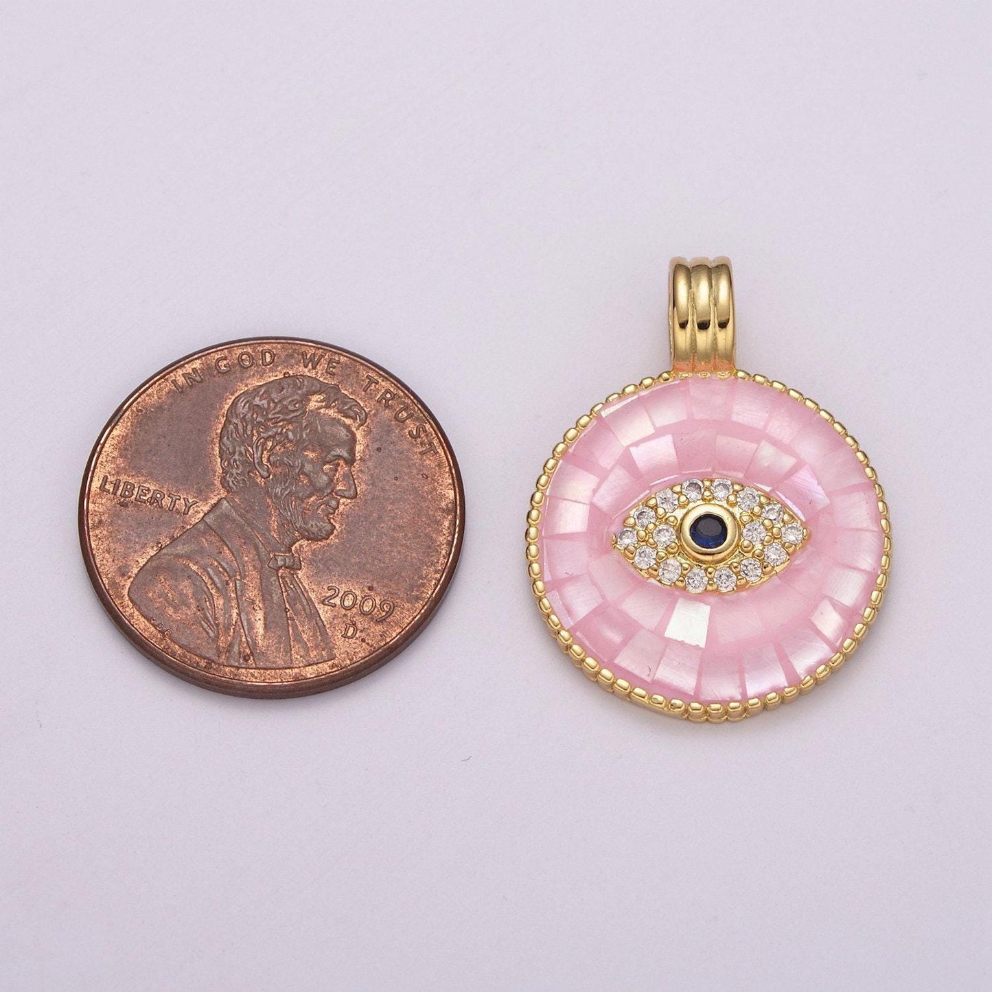 24k gold filled evil eye charm necklace -round circle dainty pink white necklace evil eye pendant layered necklace for women