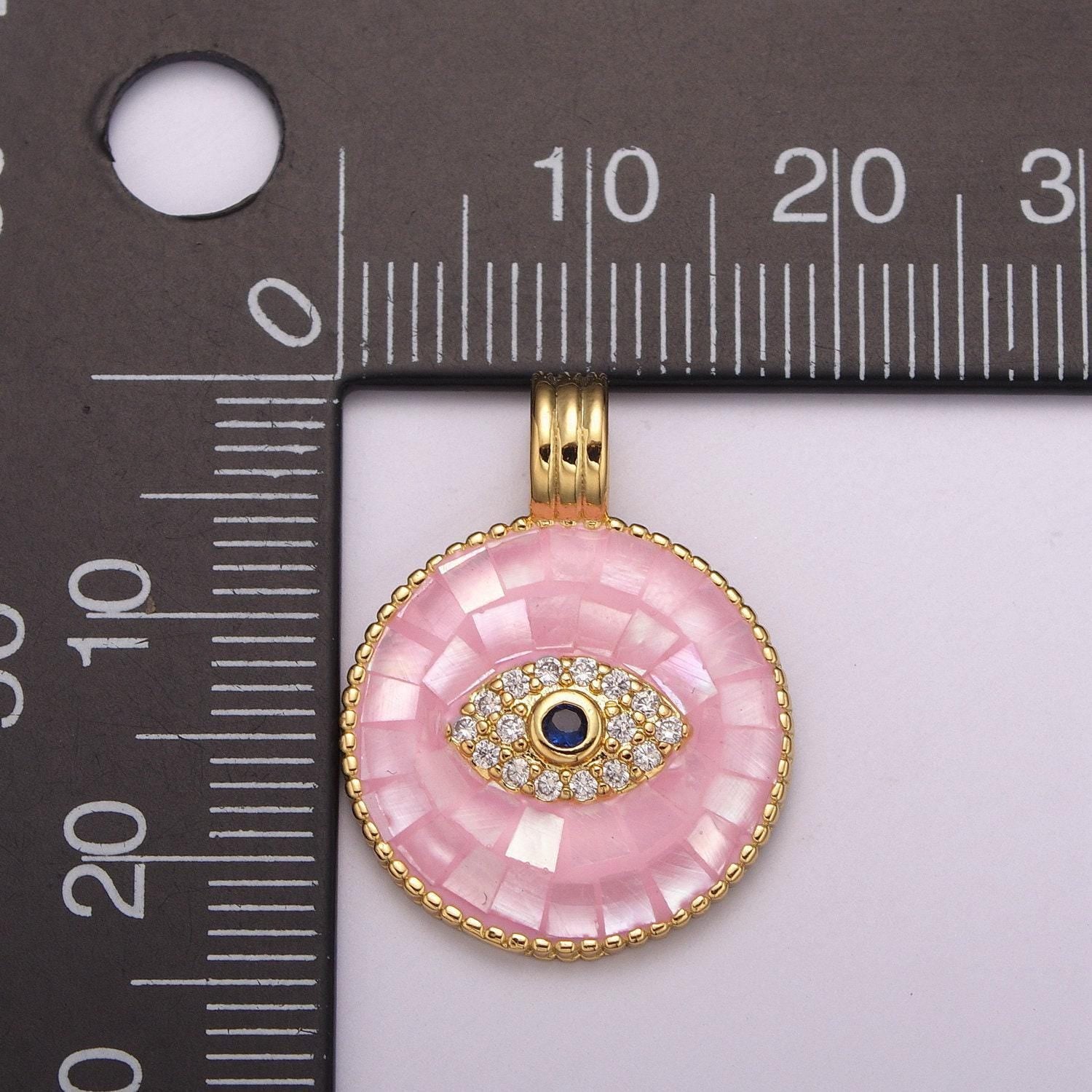 24k gold filled evil eye charm necklace -round circle dainty pink white necklace evil eye pendant layered necklace for women