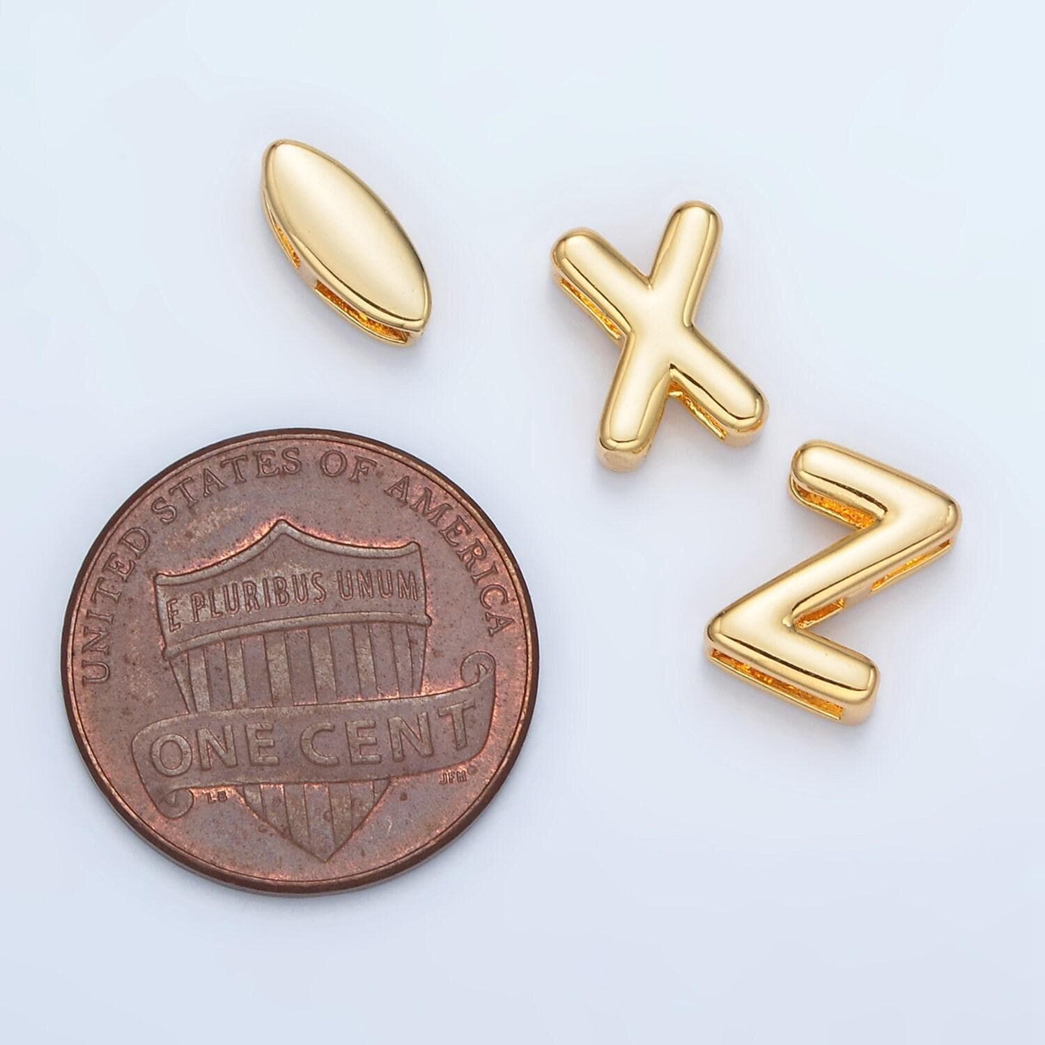 Small gold filled balloon alphabet letter slider charm balloon bubble initial beads for personalized bracelet necklace component a1578