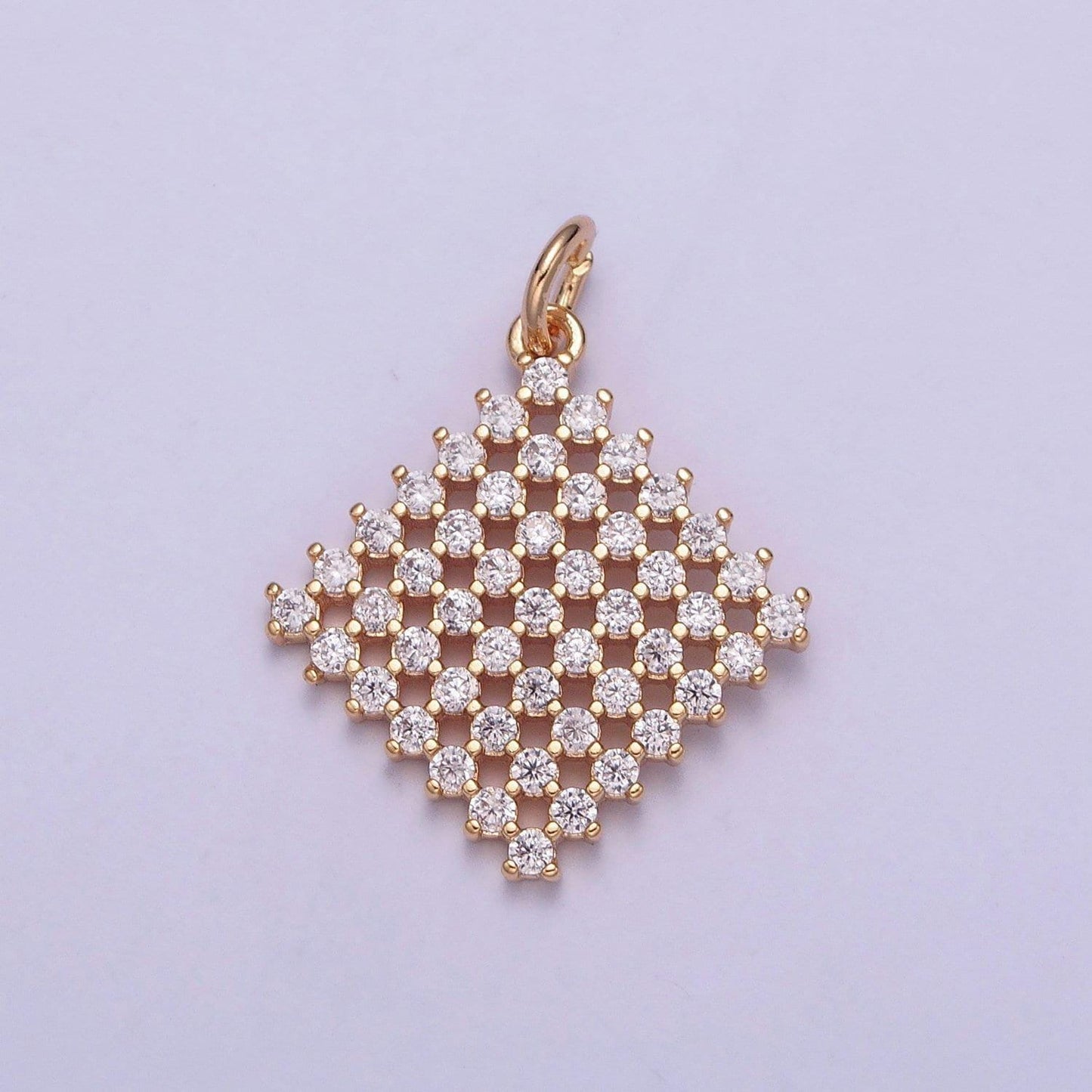 14k gold filled diamond colored mesh net micro pave cz stones pendant, rhombus statement charm for necklace | x-162~x-167