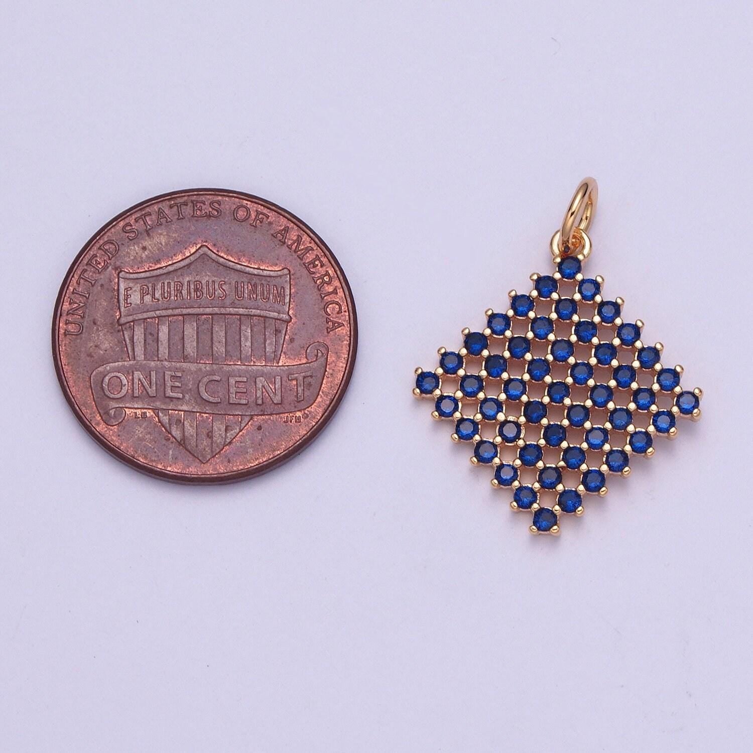 14k gold filled diamond colored mesh net micro pave cz stones pendant, rhombus statement charm for necklace | x-162~x-167