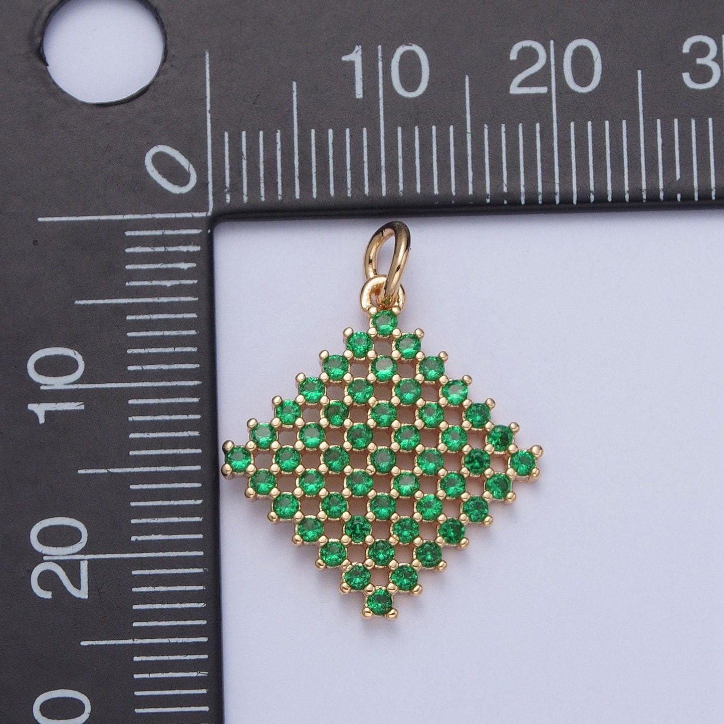 14k gold filled diamond colored mesh net micro pave cz stones pendant, rhombus statement charm for necklace | x-162~x-167