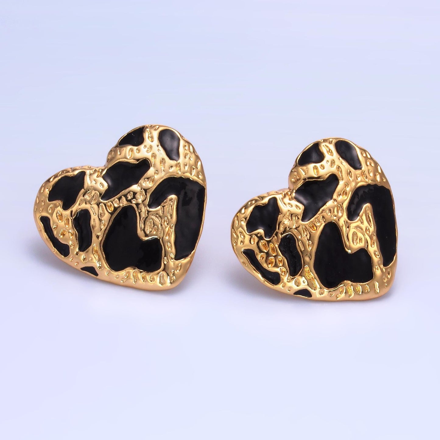 24K Gold Fill Heart Leopard Earring Medium Silver Stud Cheetah Heart Earring for Valentine Gift Idea Fashion Jewelry AB1496