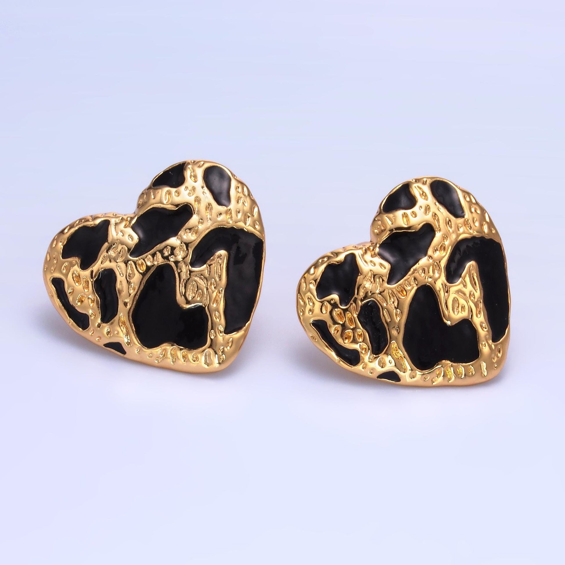 24K Gold Fill Heart Leopard Earring Medium Silver Stud Cheetah Heart Earring for Valentine Gift Idea Fashion Jewelry AB1496