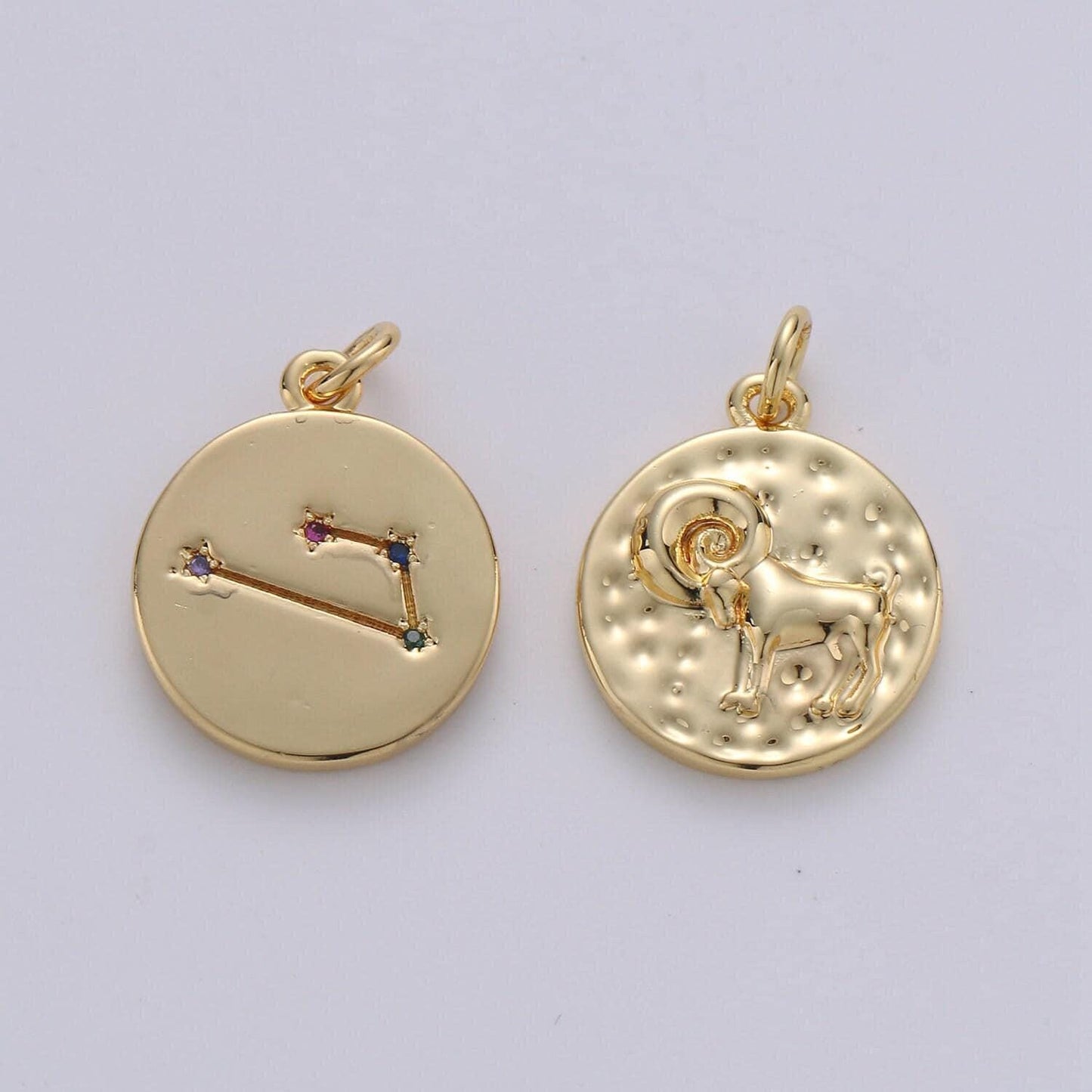 Gold zodiac constellation charms, zodiac symbol, horoscope charm, gold astrological zodiac signs, double sided charm pendant | a1707-1712