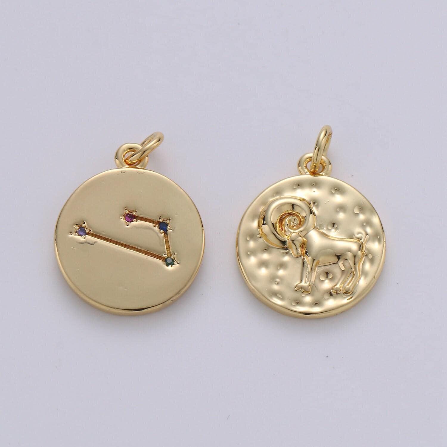Gold zodiac constellation charms, zodiac symbol, horoscope charm, gold astrological zodiac signs, double sided charm pendant | a1707-1712