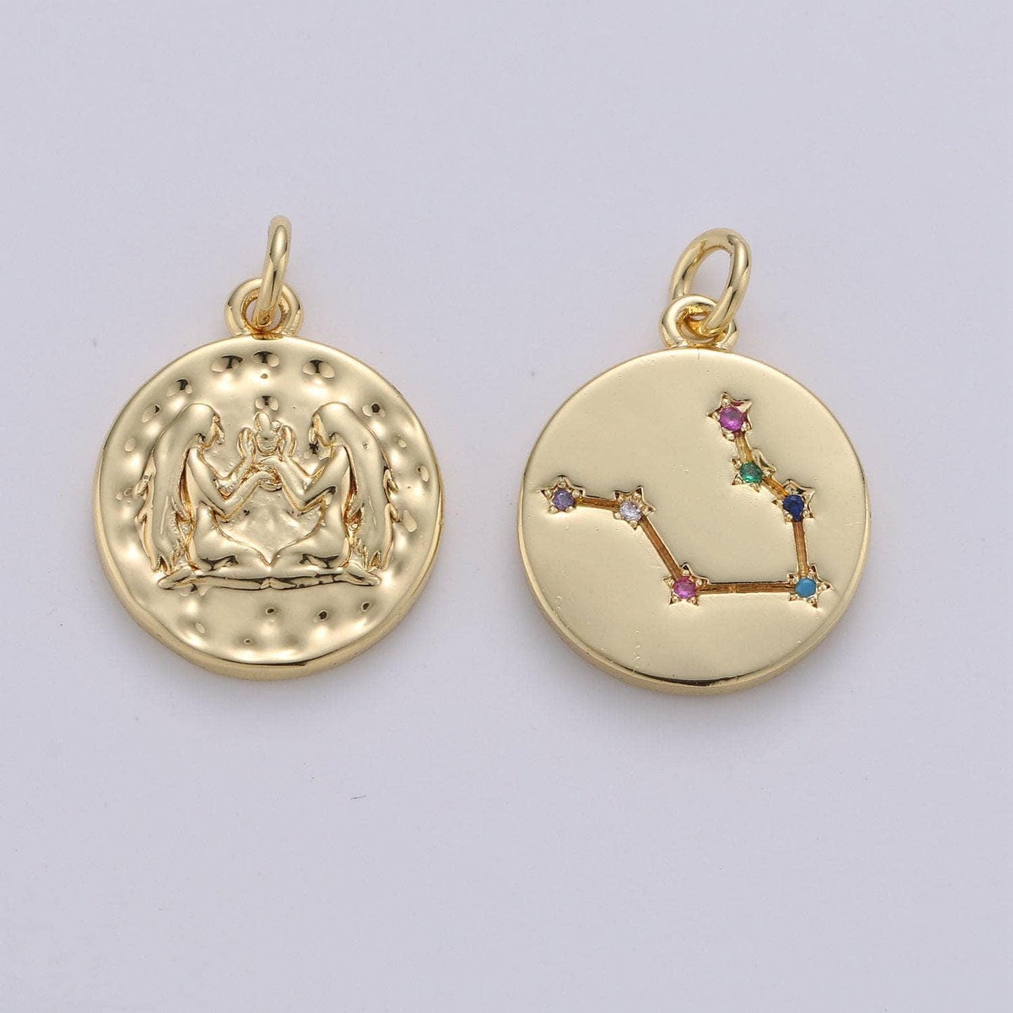 Gold zodiac constellation charms, zodiac symbol, horoscope charm, gold astrological zodiac signs, double sided charm pendant | a1707-1712