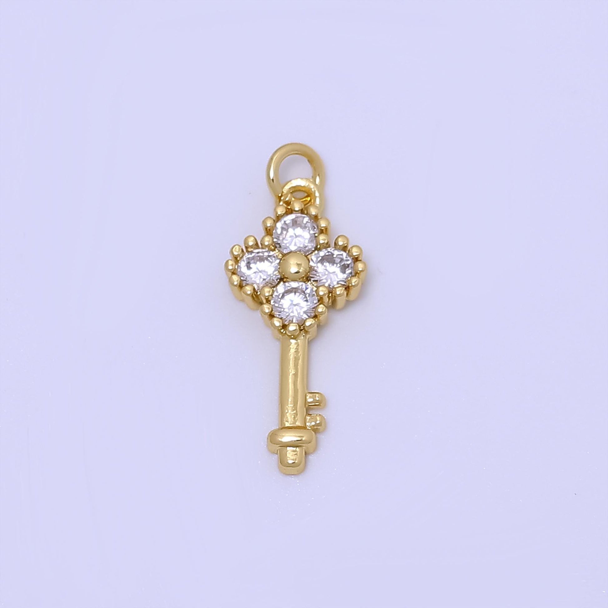 Dainty gold micro pave cz key pendant charm for diy jewelry ac-246