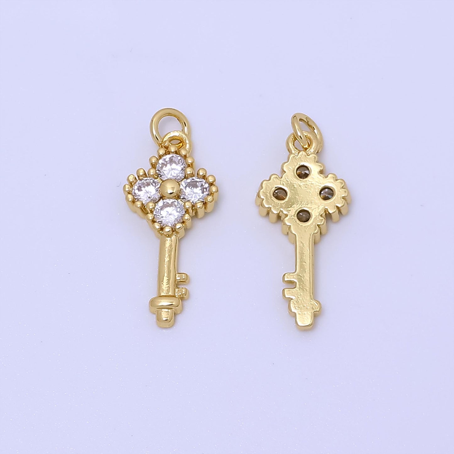 Dainty gold micro pave cz key pendant charm for diy jewelry ac-246