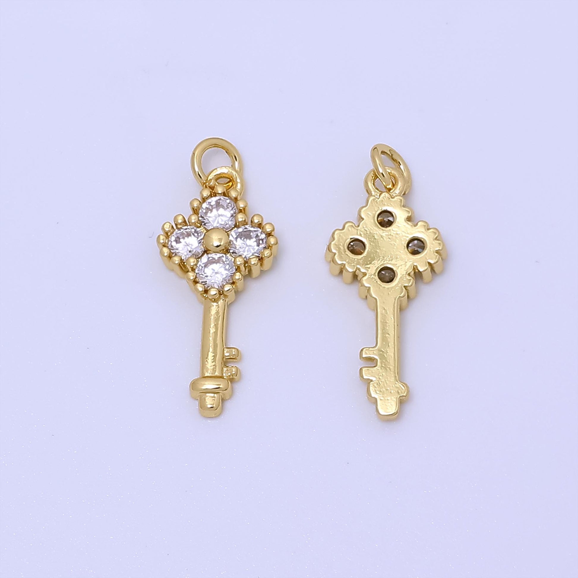 Dainty gold micro pave cz key pendant charm for diy jewelry ac-246