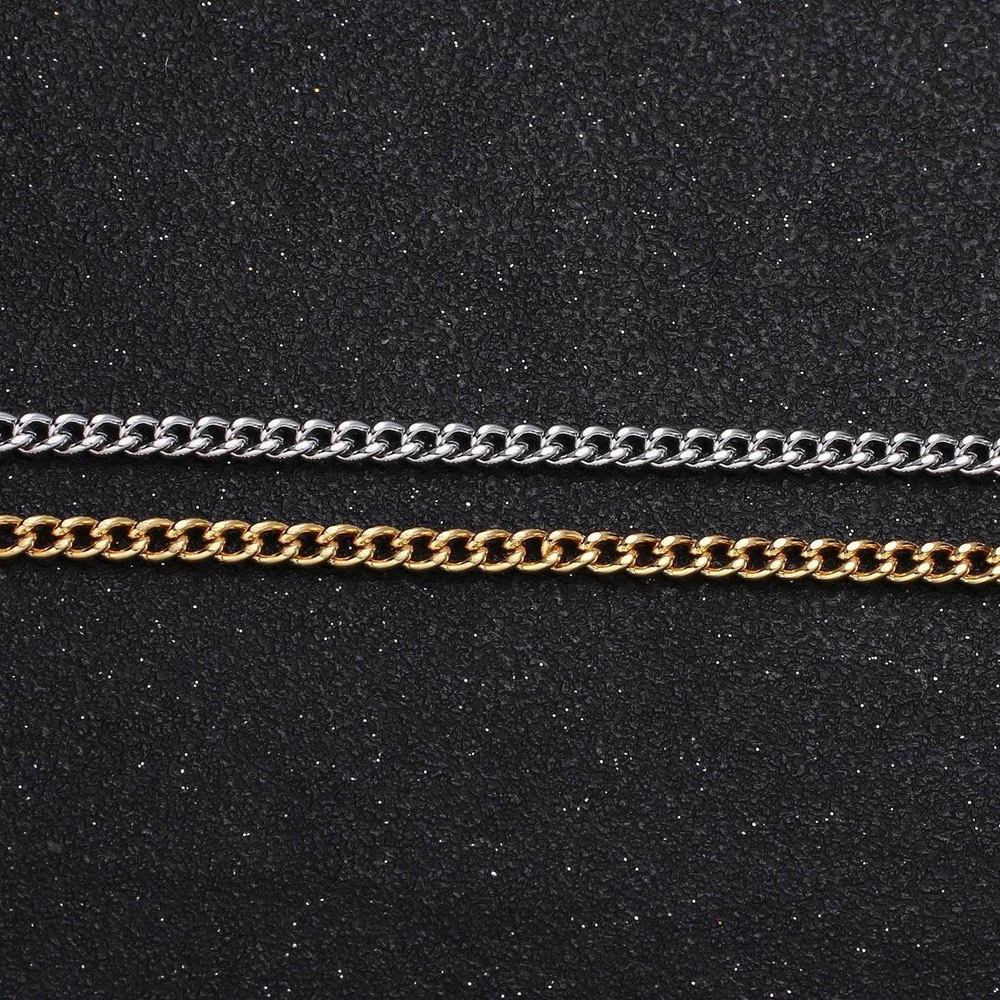 Gold cuban curb chain by yard, florida link chain,wholesale bulk roll chain for jewelry making, width 2.9mm,roll- 497, 498