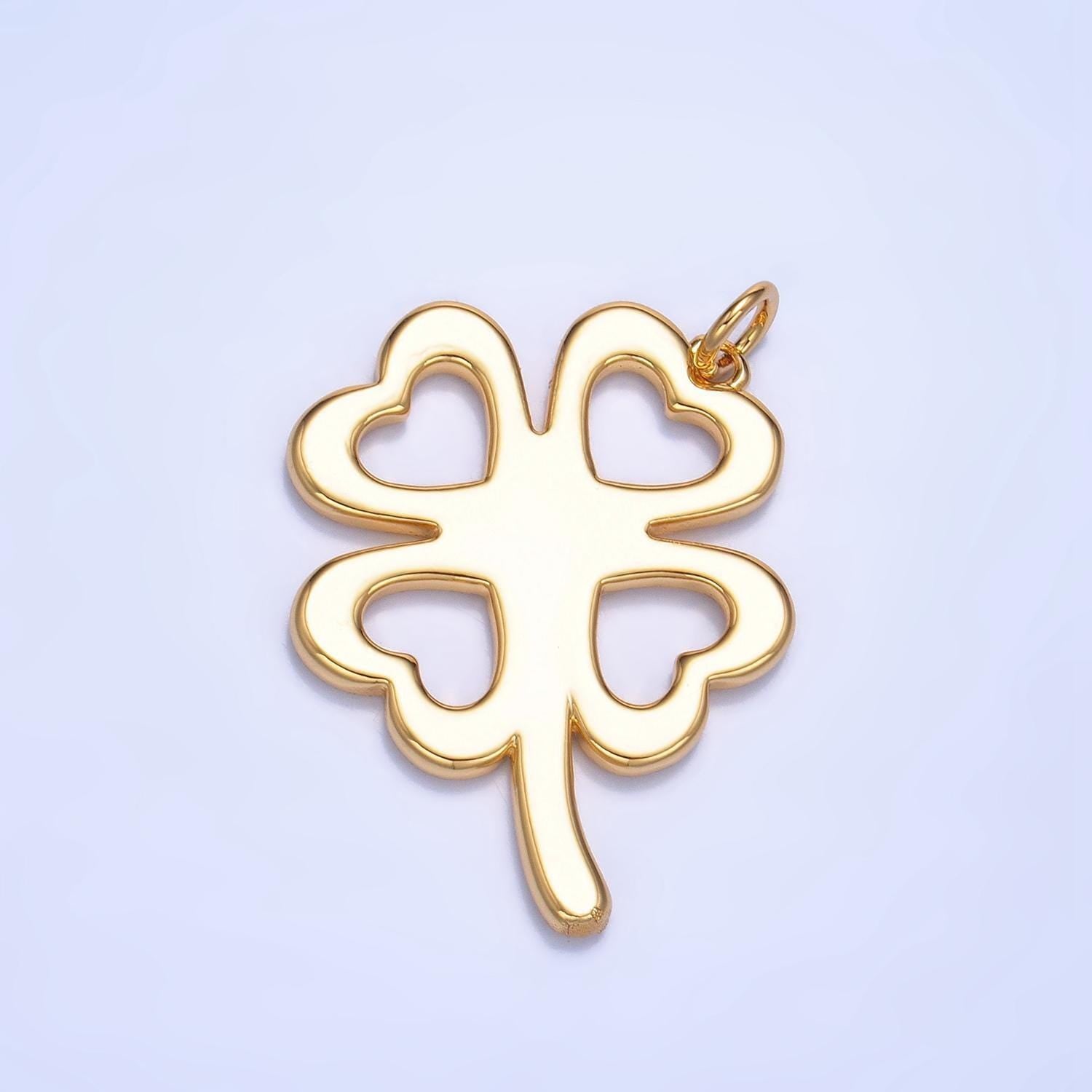 Dainty clover charm 24k gold filled shamrock celtic four leaf clover lucky char 35 x 26 mm for necklace earring bracelet jewelry making w051