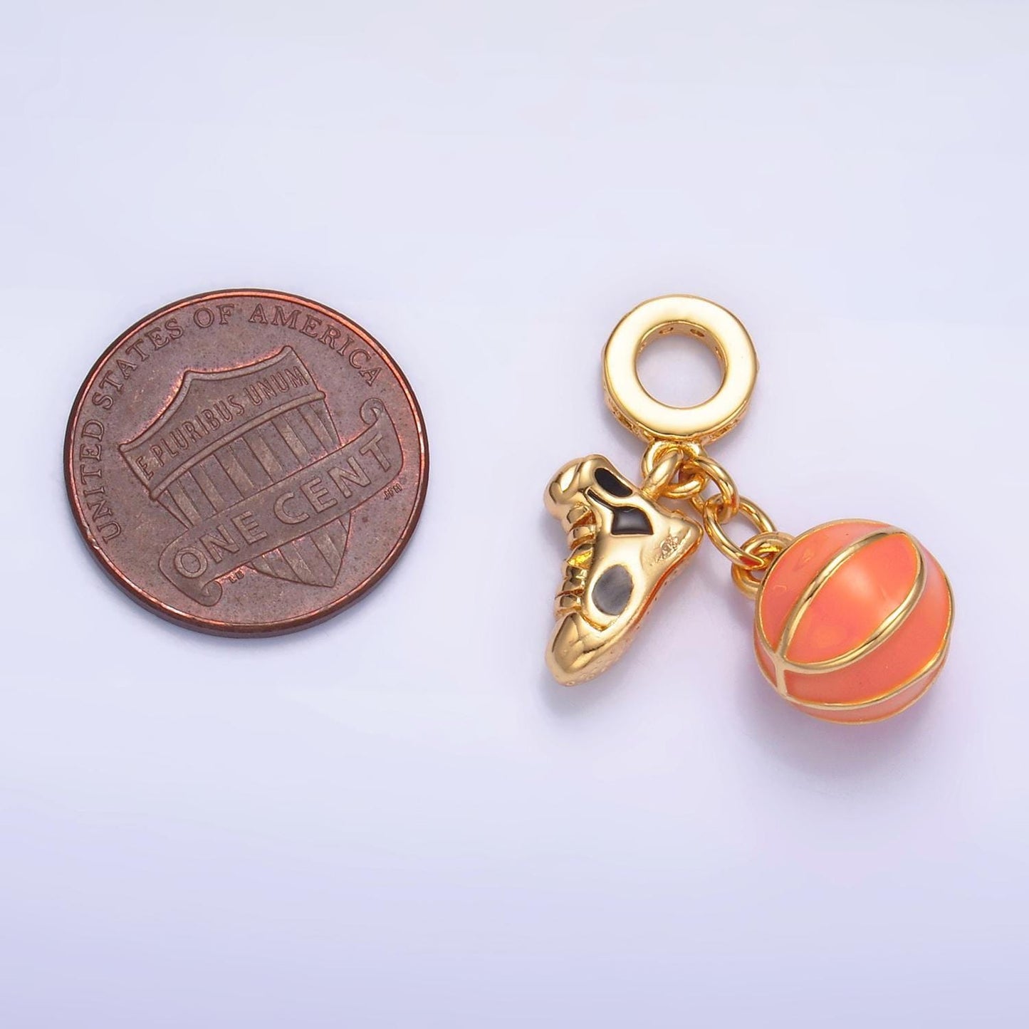 Enamel basketball charm basket ball charm 24k gold filled rondelle drop sports varsity charm | w361