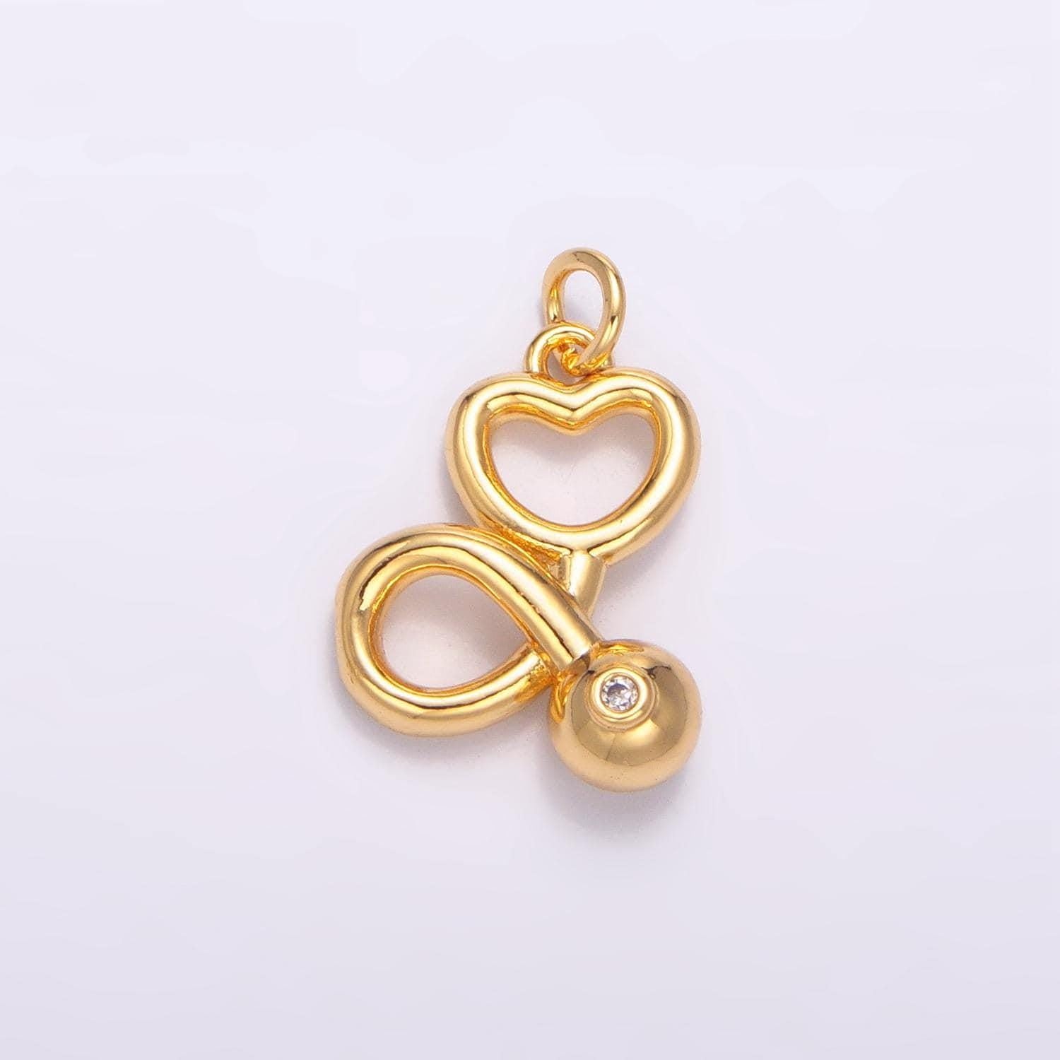 Cz multidimensional doctor stethoscope heart 24k gold filled charm | w-087