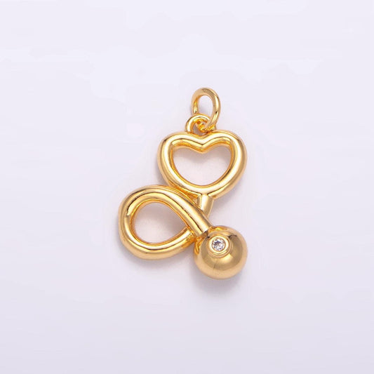 Cz multidimensional doctor stethoscope heart 24k gold filled charm | w-087