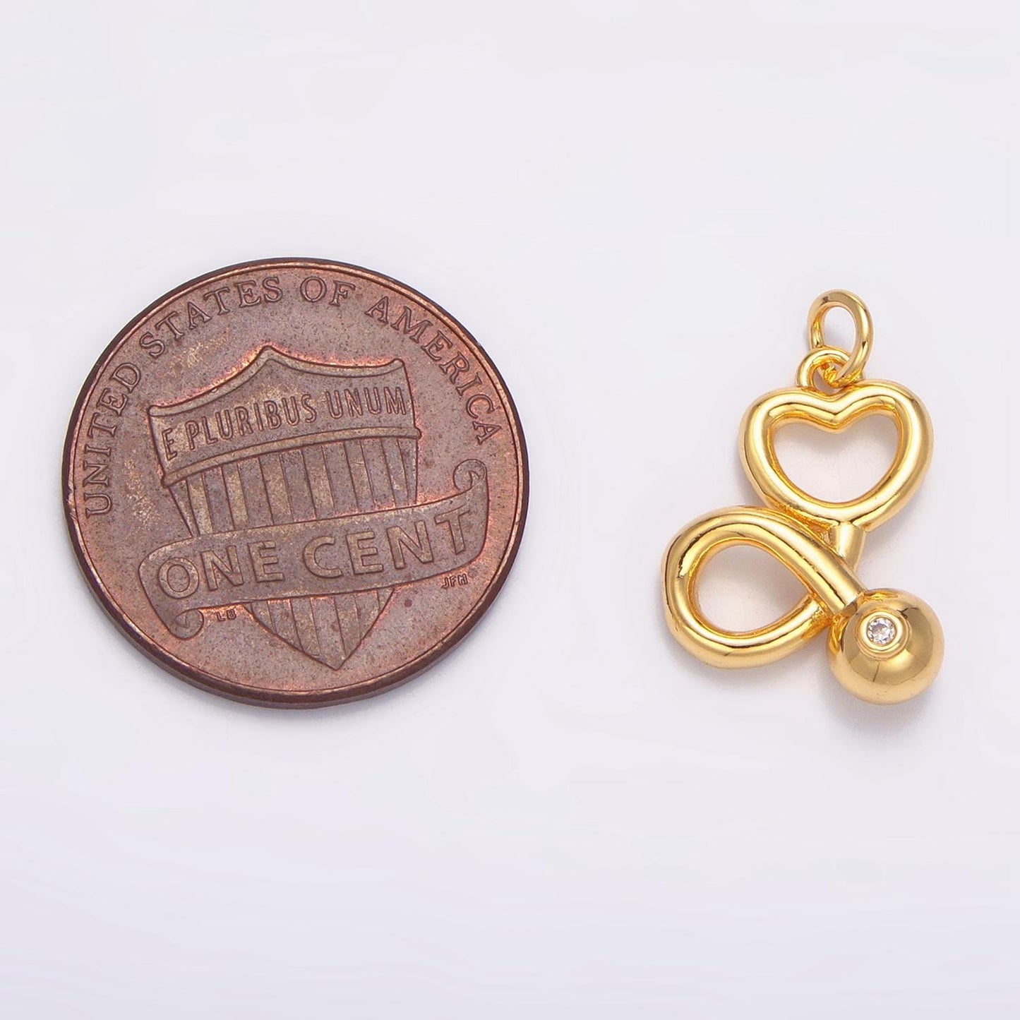 Cz multidimensional doctor stethoscope heart 24k gold filled charm | w-087