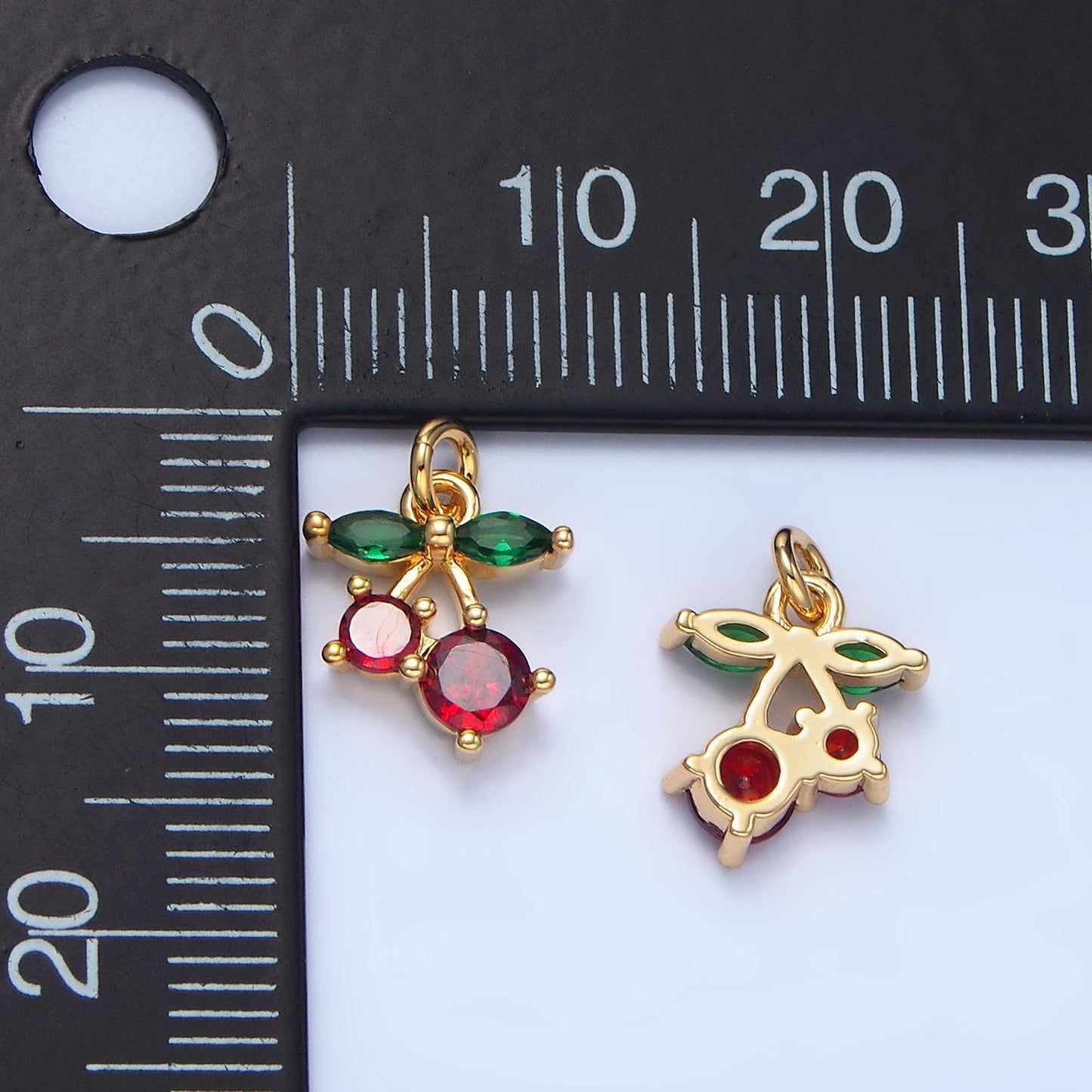 Mini red cz cherry fruit 24k gold filled charm | x-849