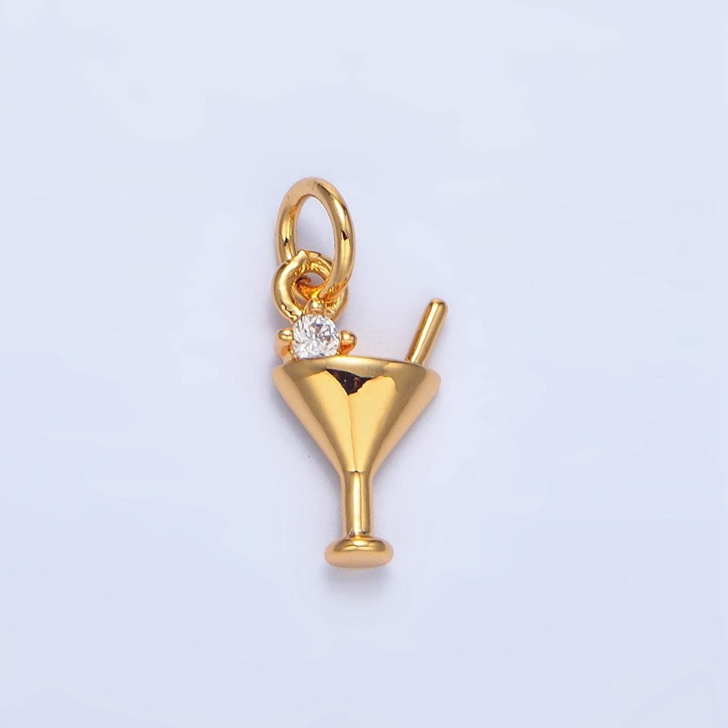 Mini cz alcoholic drink martini glass 24k gold filled charm | x-871