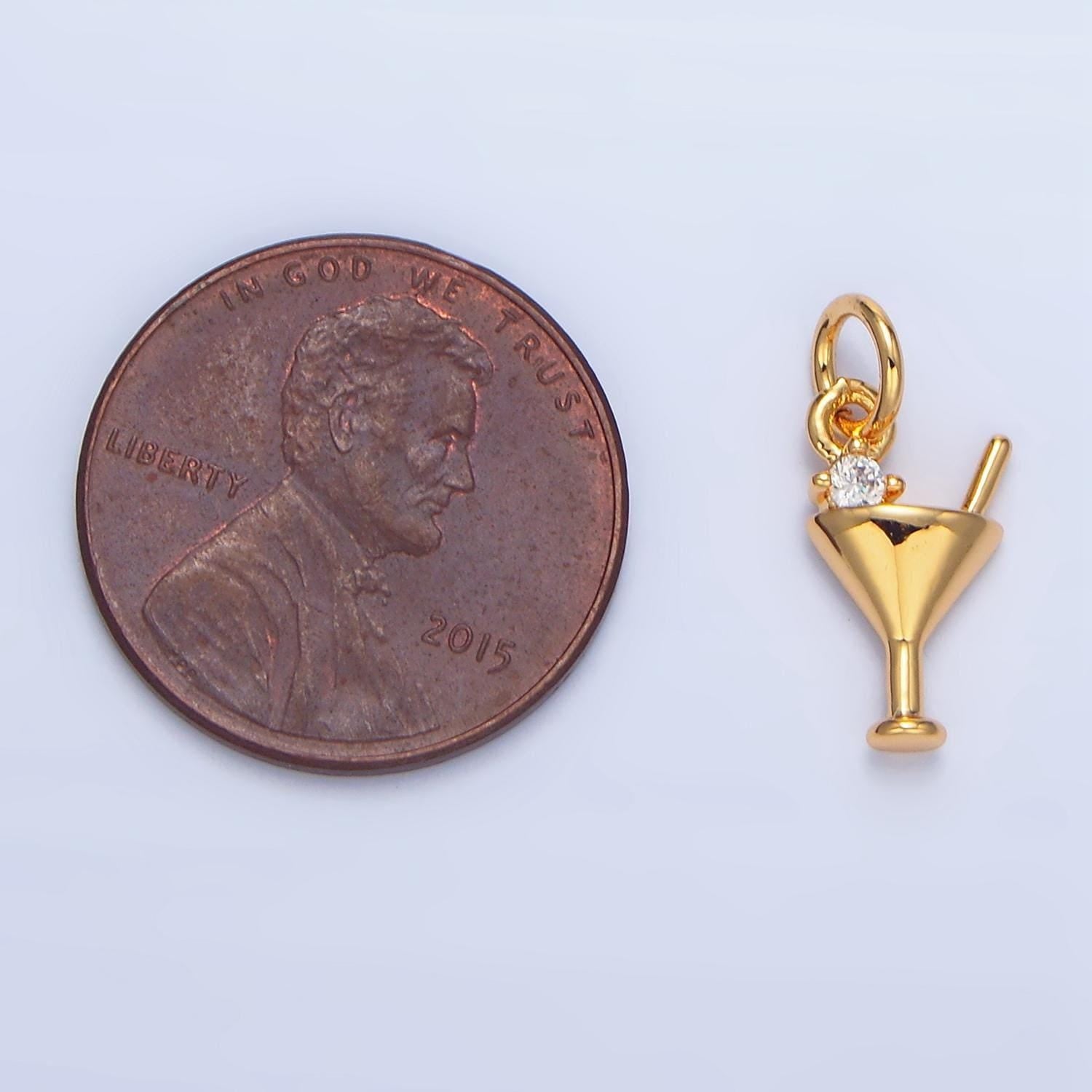 Mini cz alcoholic drink martini glass 24k gold filled charm | x-871